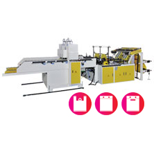 Fully Automatic High Speed Single Layer 2 Lines T-shirt Bag Making Machine with 2 Photocells & Double Servo Motors Control<BR>Model:CWAA+P-800-SV/CWAA+P-1000-SV