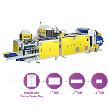 Fully Automatic High Speed Bottom Sealing Bag Making Machine With Flying Knife System & In-Line 3 Folding Device By Servo Motors Control Model:CW-3FK-800-SV / CW-3FK-1000-SV / CW-3FK-1200-SV<BR>Model:CW-3FK-800-SV/CW-3FK-1000-SV/CW-3FK-1200-SV
