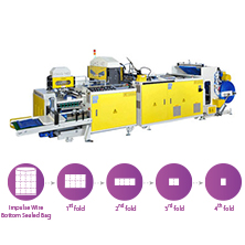Fully Automatic High Speed Bottom Sealing Bag Making Machine With Flying Knife System & In-Line 4 Folding Device By Servo Motors Control<BR>Model:CW-4FK-800-SV/CW-4FK-1000-SV/CW-4FK-1200-SV